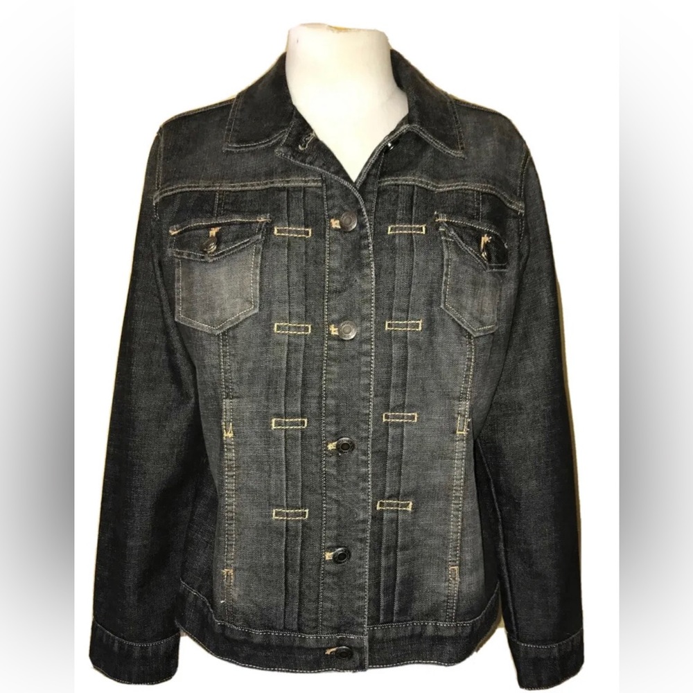 Chico's Platinum Charcoal Gray Denim Pleated Jacket